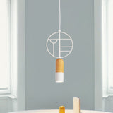 Nordic Wood Hanging Pendant Light In White With Round Wired Decor