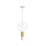 Nordic Wood Hanging Pendant Light In White With Round Wired Decor