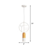 Nordic Wood Hanging Pendant Light In White With Round Wired Decor