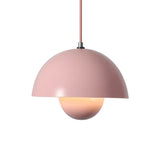 Macaron Dome Pendant Light With Inner Capsule Diffuser - Iron Finish 1 Head In Pink/Green/Yellow