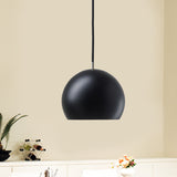 Hemispherical Small Pendant Light With Single Bulb - Metal Hanging Lamp For Bedrooms In Black