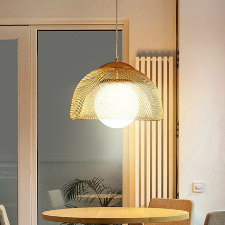 Vintage Opal Matte Glass Globe Pendant Light With Dual Mesh Screen And Gold Finish - 12/16 Wide 1
