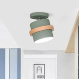 Mini Barrel Corridor Iron Ceiling Lamp With Rotating Feature - 1 Bulb Macaron Grey/Green/White Wood