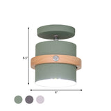 Mini Barrel Corridor Iron Ceiling Lamp With Rotating Feature - 1 Bulb Macaron Grey/Green/White Wood