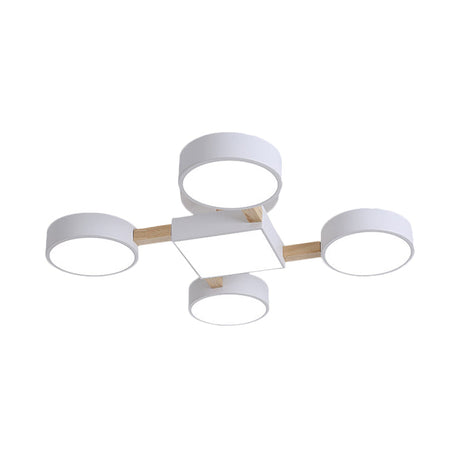 Nordic Wood Ceiling Led Light With Semi-Flush Mount For Bedroom In White
