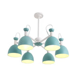 Blue And White Inverted Goblet Dinette Chandelier Macaron Ceiling Lamp With 3/6 Heads