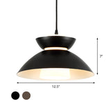 Iron Flare Pendant Light With Matte Glass Shade - Simple 1 Bulb Suspension Lamp In Black/Coffee