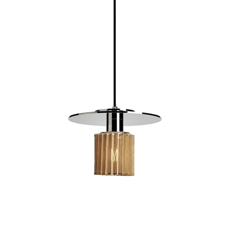 Stylish 1-Light Pendant Kit: Ribbed Glass Chrome Mini Drum Ceiling Lamp+