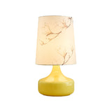Korean Garden Fabric Night Light With Yellow Vase Base Single-Bulb White Bedside Table Lighting