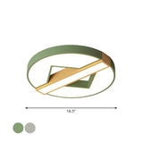 Led Macaron Green/Grey - Wood Bedroom Ceiling Light - 16.5’/20.5’ Flushmount With Round Acrylic