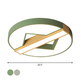 Led Macaron Green/Grey-Wood Bedroom Ceiling Light - 16.5/20.5 Flushmount With Round Acrylic Shade