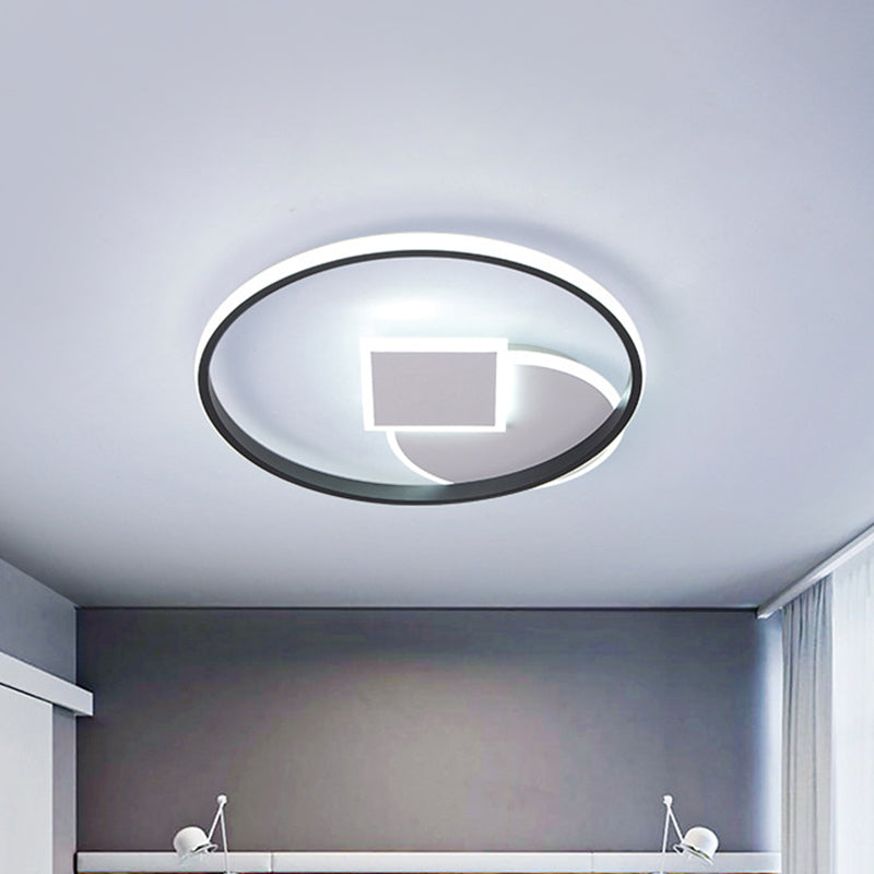 Modern Geometric Led Flushmount Ceiling Lamp - Thin Acrylic Black-White 16.5/20.5 W Warm/White Light