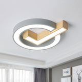 Nordic Checkmark Wood Flush Mount Lamp - 18/22 Inches Wide Led Ceiling Lighting Grey/Green