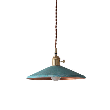 Rustic 1-Light Saucer Shade Hanging Pendant Lamp In Blue/Red/Silver For Dining Room With Stranded