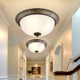 Opaline Glass Ceiling Lighting Retro Flush Mount Fixture With Swastika Pattern - Black-Gold 2/3-Bulb