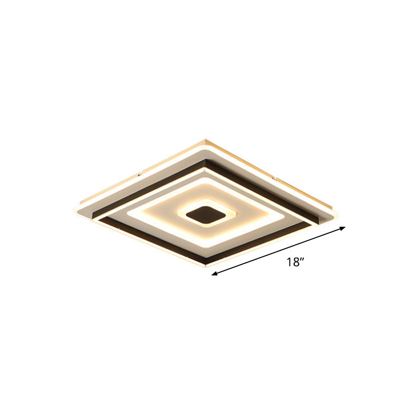 Modern Acrylic Square Flushmount Led Ceiling Light In Black - 18/21.5 Wide Warm/White