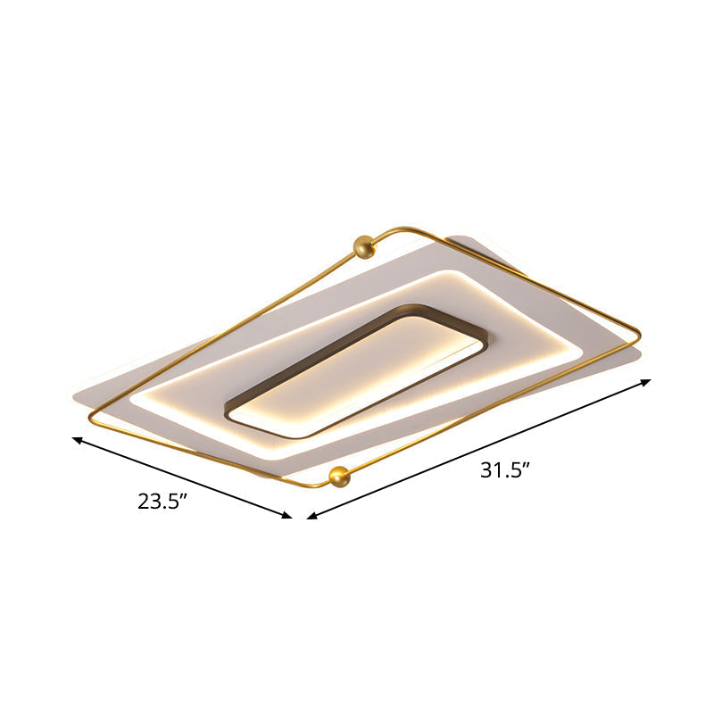 Modern White-Gold Layered Rectangular Flushmount Led Ceiling Light Warm/White Glow