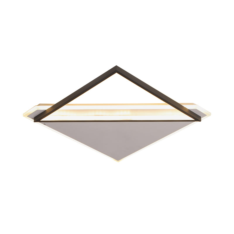 Minimalist Rhombus Flushmount Led Ceiling Light In Black - White 16.5’/20.5’ Wide