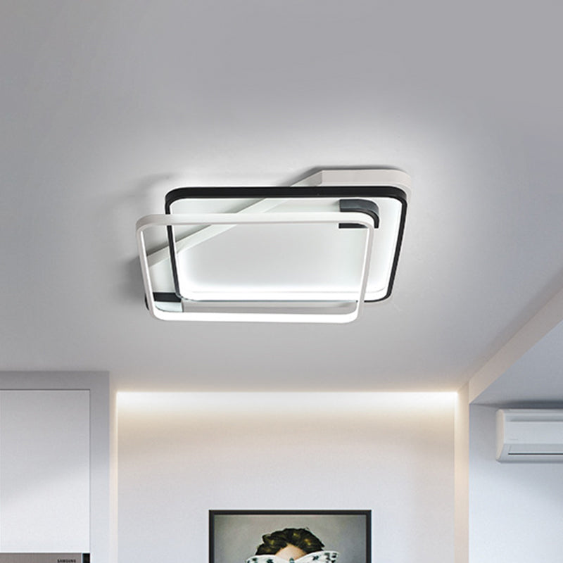 Minimalist Silica Gel Led Ceiling Lamp With Dual Square Ring Design In Warm/White Light - 18/22 W