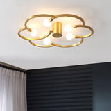 Vintage Flower Cage Iron Semi-Flush Mount Light Fixture For Bedroom - Black/Gold Finish 5 Bulb Bare