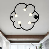 Vintage Flower Cage Iron Semi-Flush Mount Light Fixture For Bedroom - Black/Gold Finish 5 Bulb Bare