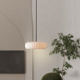 Simple 3-Bulb White Pendant Chandelier: Fabric Ribbed Wheel Design For Table Illumination