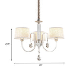 Modern Nickel Chandelier With Swoop Arms Flaxen Fabric Shade And Crystals - 3/6 Lights