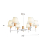 Nordic 6-Light White-Wood Chandelier With Fabric Lampshade