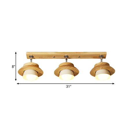 Swivelable Nordic Wooden Flush Mount Ceiling Lamp With Dual Cap Shade - 3-Light White Semi For