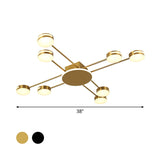 Modern 2-Tier Iron Flush Mount Chandelier With 8 Lights In Black/Gold Finish - Warm/White/Natural