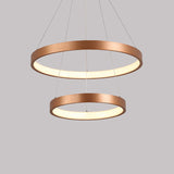 Gold Metallic Minimalist Led Hoop Chandelier - Warm/White Light 1/2/3-Tier Ceiling Pendant
