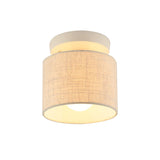 Sleek Mini Barrel Ceiling Flush Light For Foyer - Semi Mount Simplicity Fabric 1 Bulb Flaxen/White
