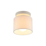 Sleek Mini Barrel Ceiling Flush Light For Foyer - Semi Mount Simplicity Fabric 1 Bulb Flaxen/White