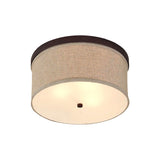 Flaxen Drum Ceiling Light - Simple 3-Light Flush Mount With Fabric Shade & Diffuser