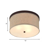 Flaxen Drum Ceiling Light - Simple 3-Light Flush Mount With Fabric Shade & Diffuser