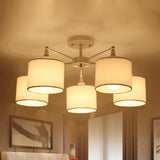 Nordic Fabric Semi Flush Mount Lamp In White - 5-Bulb Bedroom Ceiling Chandelier