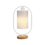 Modern Fabric 1-Light Column Nightstand Lamp With Ellipse Frame And Wood Base In Black/White -