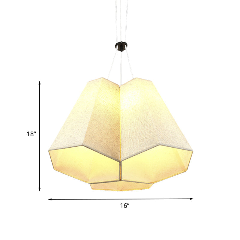 Modern White Hexagon Pyramid Drop Pendant Ceiling Light With Fabric Shade And 3 Bulbs