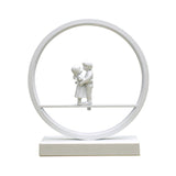 Romantic Acrylic Table Lamp: Simple Black/White Hoop Nightstand Light With Lover Statuette