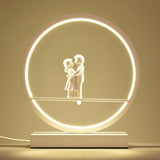 Romantic Acrylic Table Lamp: Simple Black/White Hoop Nightstand Light With Lover Statuette