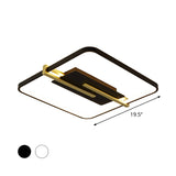 Minimalist Led Bedroom Flush-Mount Light Fixture - Black/White & Gold Ceiling Lamp With Square