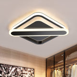 Modern Iron Rhombus-Oblong Led Foyer Ceiling Light In Black/Gold/White Black