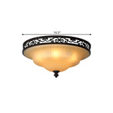 Fluted Glass Led Ceiling Light With Black Cover Lid Traditional Style For Dining Hall - 16.5/21
