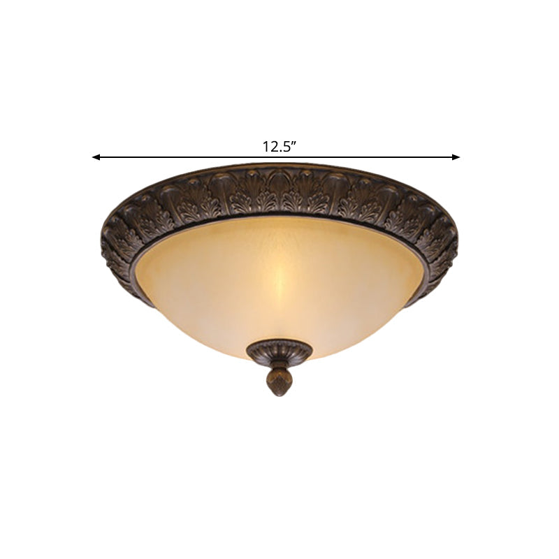 Vintage Brass Led Flush Lamp With Amber Glass For Balcony - 12.5/15 Wide