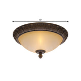 Vintage Brass Led Flush Lamp With Amber Glass For Balcony - 12.5’/15’ Wide