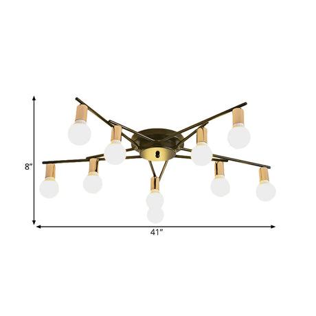 Modern Gold Starburst Semi Flush Ceiling Light Fixture With White Glass Shade - 6/8/10-Head
