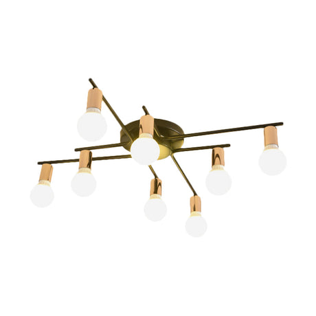 Modern Gold Starburst Semi Flush Ceiling Light Fixture With White Glass Shade - 6/8/10-Head