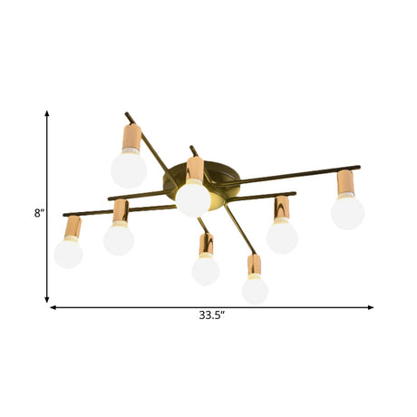 Modern Gold Starburst Semi Flush Ceiling Light Fixture With White Glass Shade - 6/8/10-Head