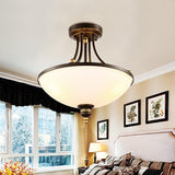 Contemporary Dome Ceiling Lamp With 3 Lights Opal Glass Semi Flush Mount Fixture For Bedroom - Black