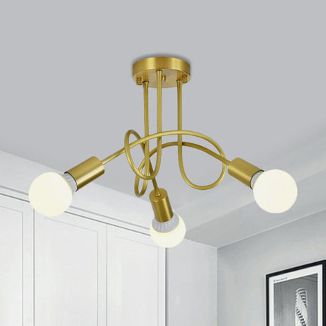 Colonial Sputnik Semi Flush Mount Ceiling Light In Gold With Opal Glass Shade - 3/4/5-Light Metal